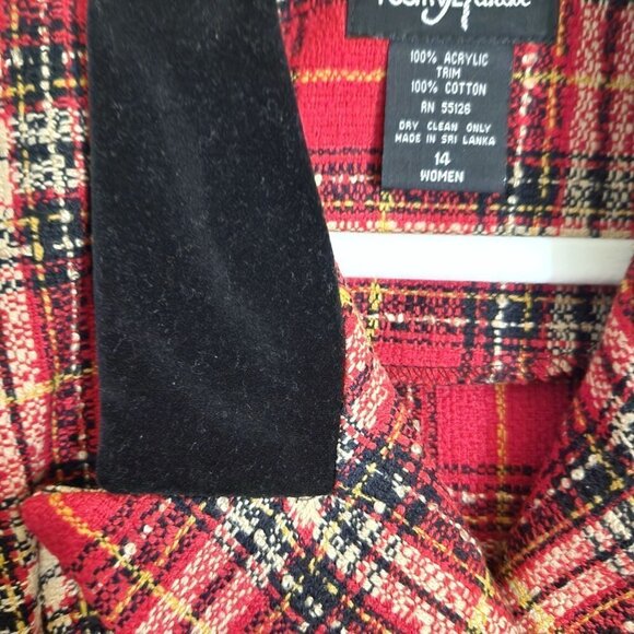 Vintage 90s Red Tan Plaid Double Breasted Blazer Academia Preppy Size 14 - Picture 3 of 5